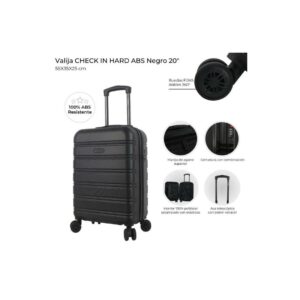 VALIJA CHECK IN  NEGRA 20" 4 RUEDAS DOBLE 48123